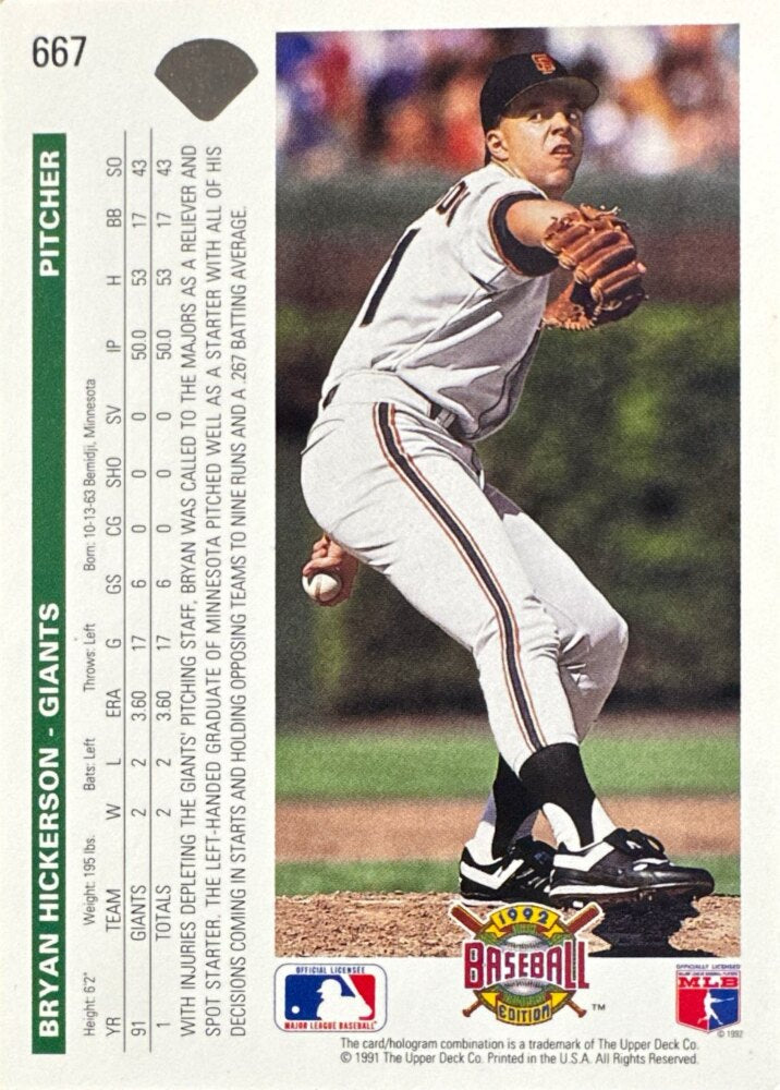 1991 Upper Deck Bryan Hickerson Baseball Card #667