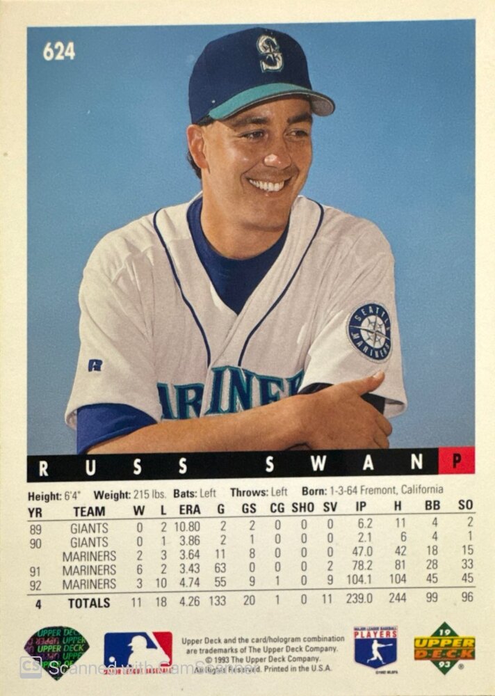 1993 Upper Deck Russ Swan Baseball Card #624