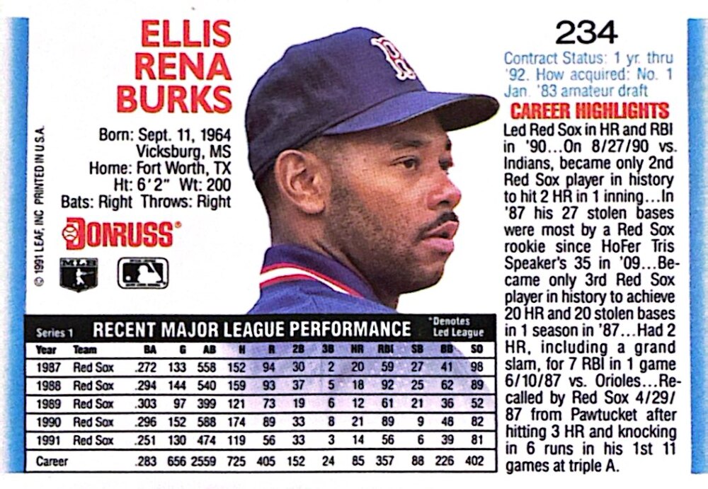 1992 Donruss Ellis Rena Burks Baseball Card #234