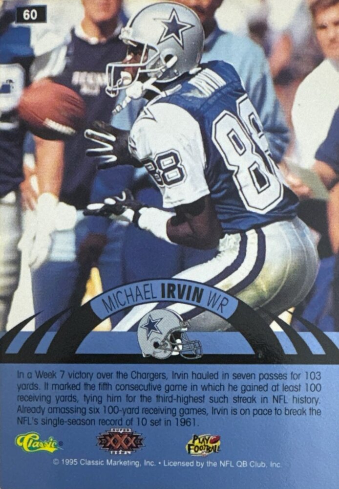 1995 Classic Michael Irvin Football Card #60