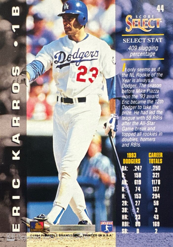 1994 Score Select Eric Karros Baseball Card #44