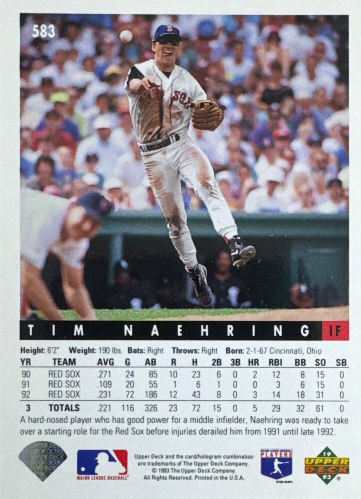 1993 Upper Deck Tim Naehring Baseball Card #583