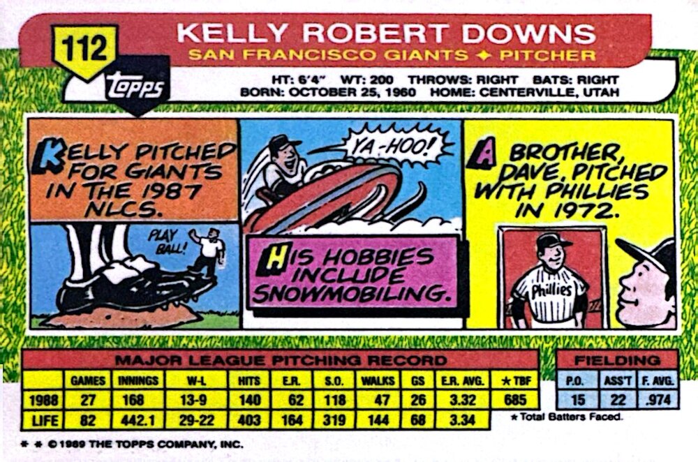 1989 Topps Kelly Robert Downs Baseball Card #112