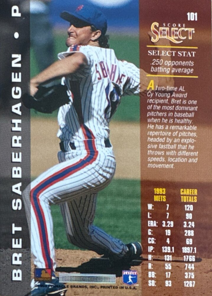 1994 Score Select Bret Saberhagen Baseball Card #101