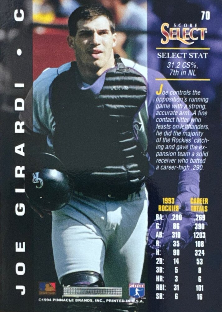 1994 Score Select Joe Girardi Baseball Card #70