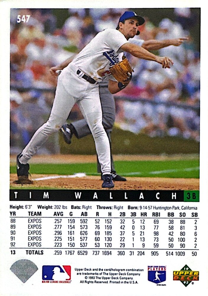 1993 Upper Deck Tim Wallach Baseball Card #547