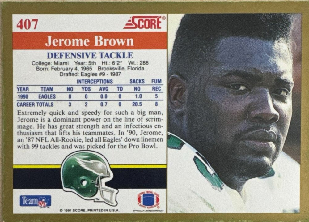 1991 Score Jerome Brown Football Card #407