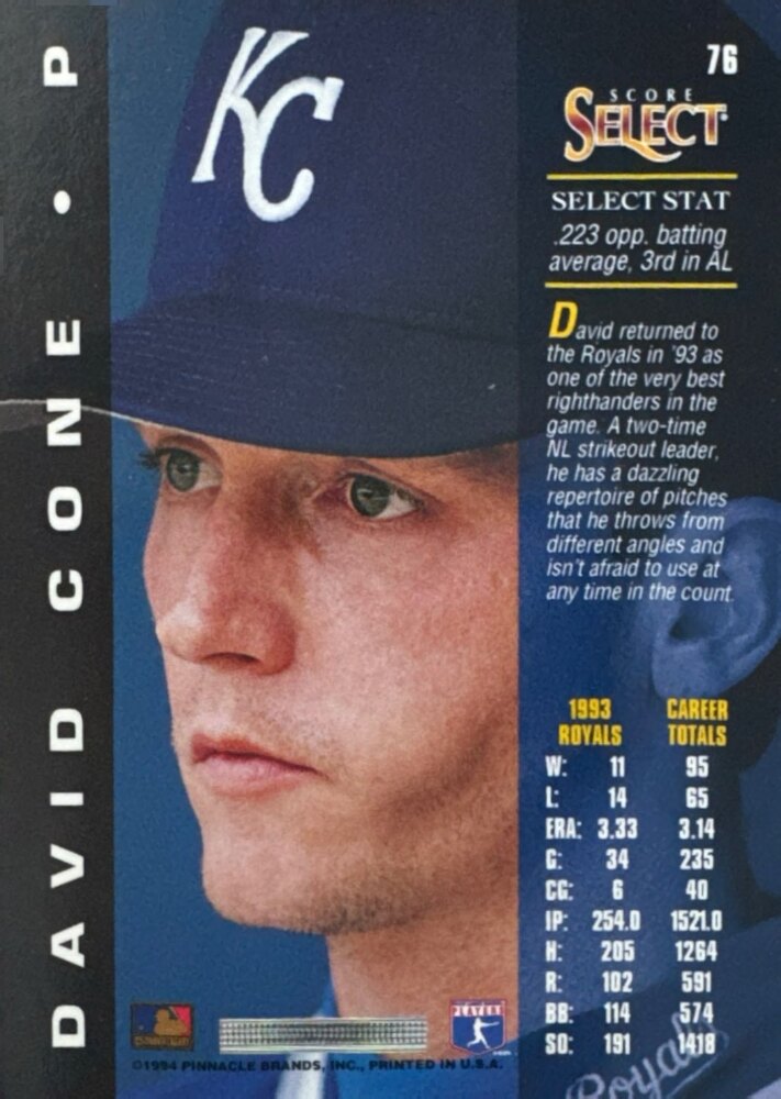 1994 Score Select David Cone Baseball Card #76