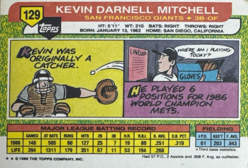 1989 Topps Kevin Darnell Mitchell Baseball Card #129