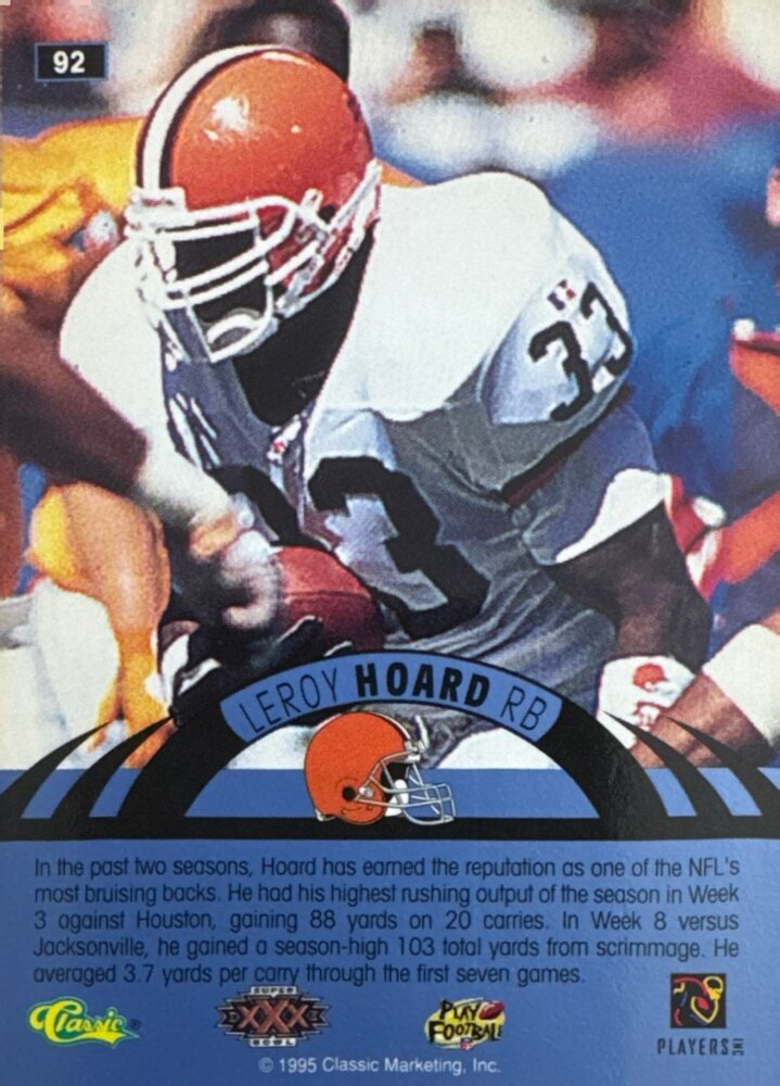 1995 Classic Leroy Hoard Football Card #92