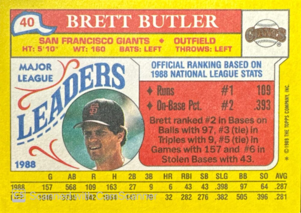 1989 Topps Brett Butler Baseball Card #40