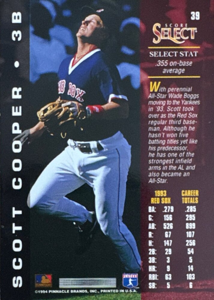 1994 Score Select Scott Cooper Baseball Card #39