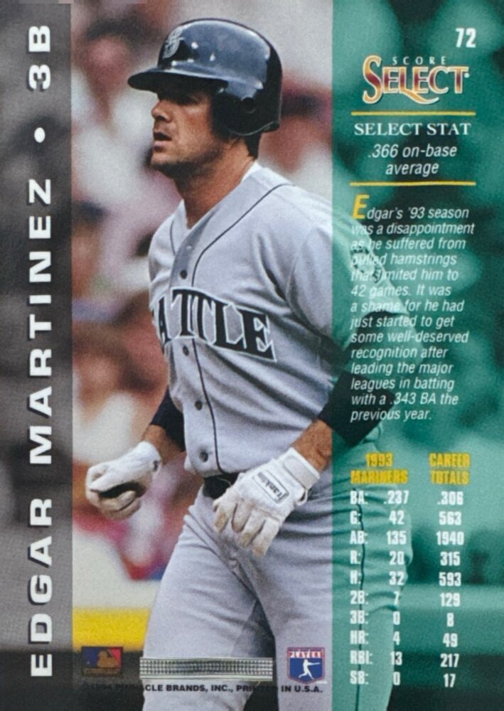 1994 Score Select Edgar Martinez Baseball Card #72