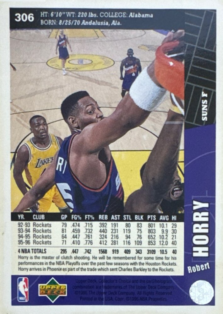 1996 Upper Deck Collectors Choice Robert Horry Basketball Card #306