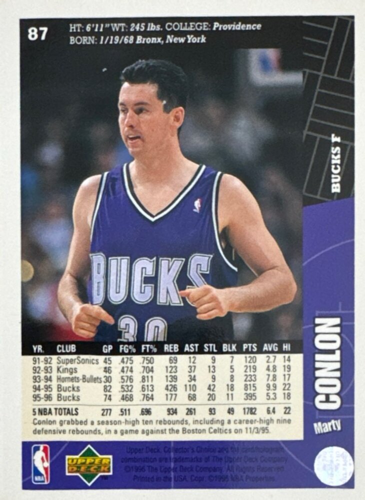 1996 Upper Deck Collectors Choice Marty Conlon Basketball Card #87