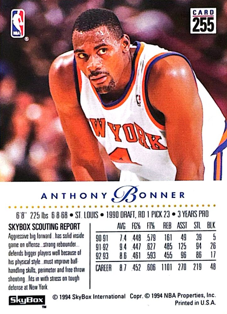 1994 Skybox Anthony Bonner Basketball Card #255