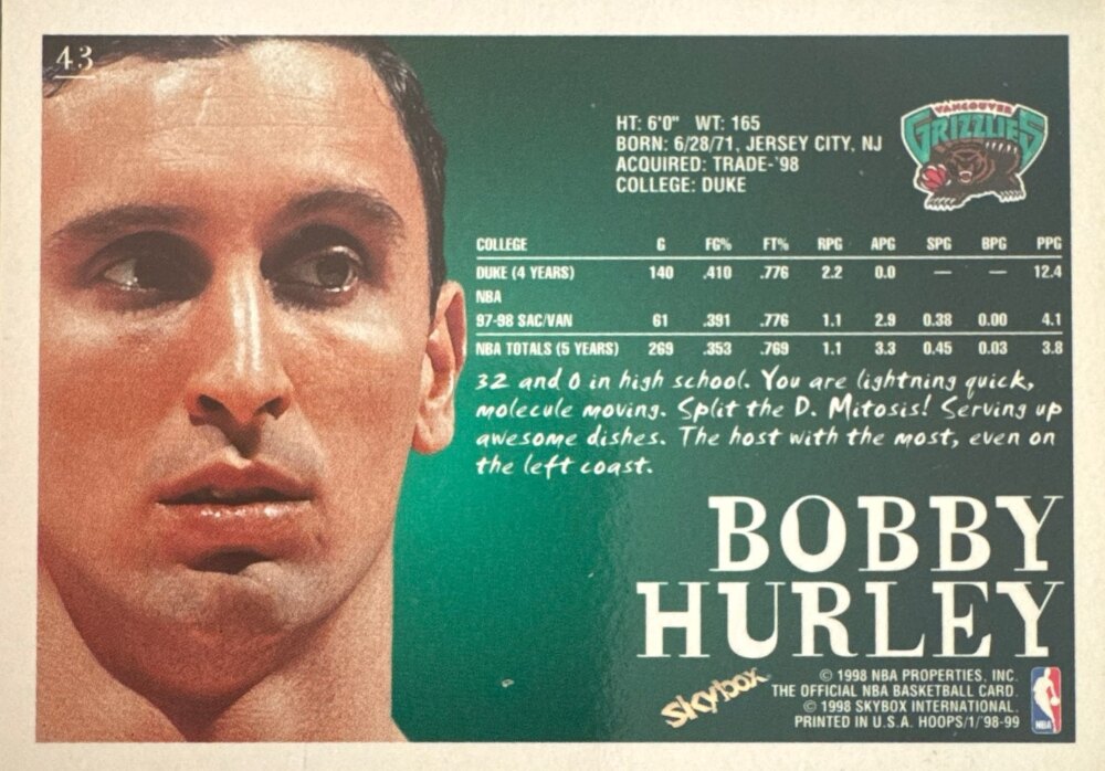 1998 Skybox Bobby Hurley Basketball Card #43