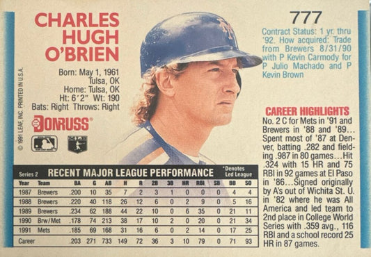 1992 Donruss Charles Hugh O'Brien Baseball Card #777