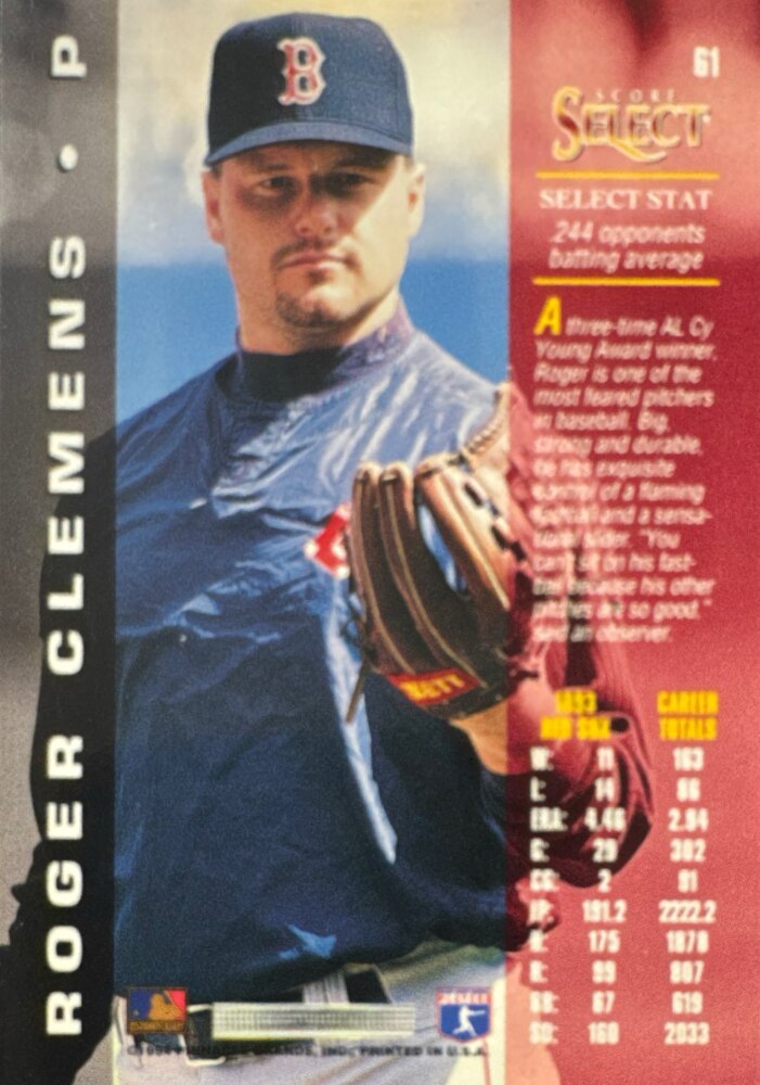 1994 Score Select Roger Clemens Baseball Card #61