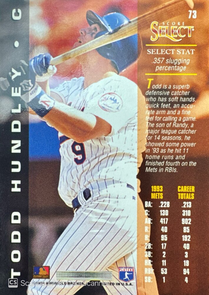 1994 Score Select Todd Hundley Baseball Card #73