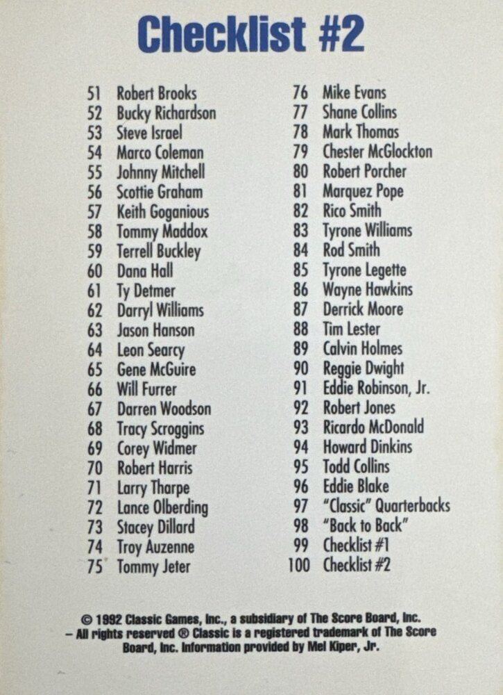 1992 Classic Draft Picks Checklist #2 Baseball Card #2