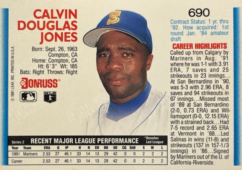 1992 Donruss Calvin Douglas Jones Baseball Card #690