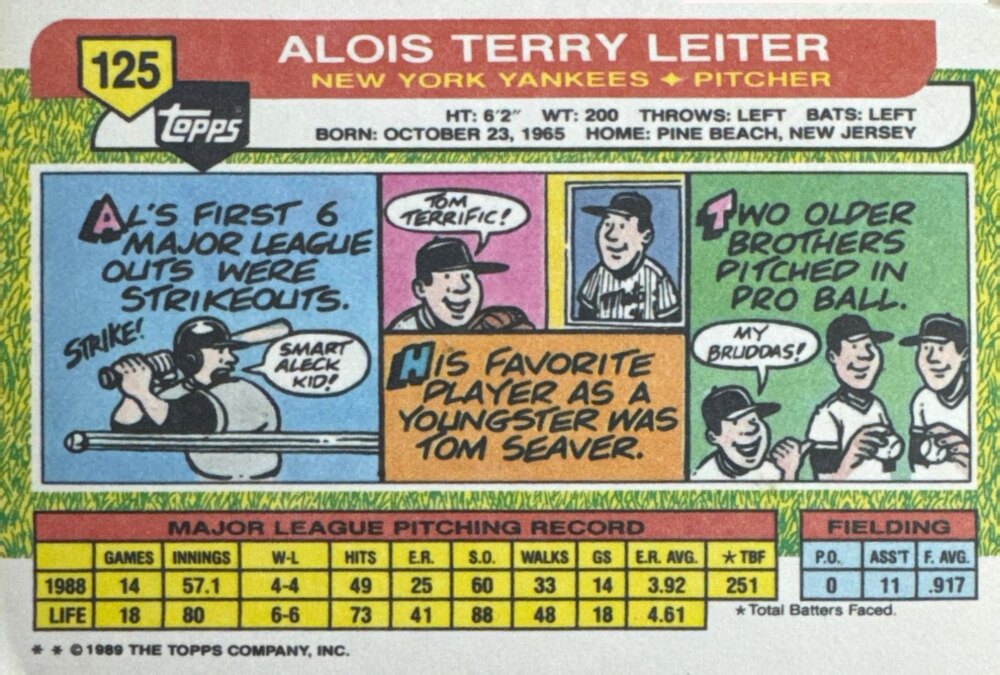 1989 Topps Alois Terry Leiter Baseball Card #125