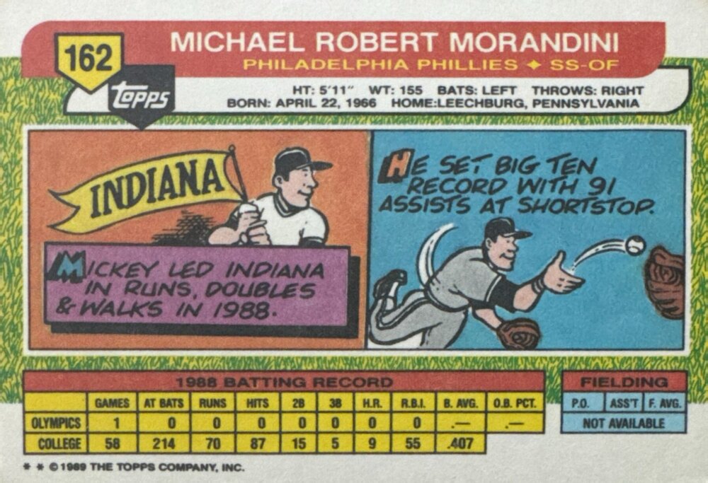 1989 Topps Michael Robert Morandini Baseball Card #162