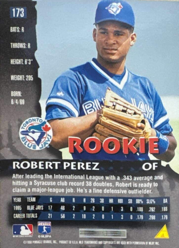 1996 Pinnacle Robert Perez Baseball Card #173