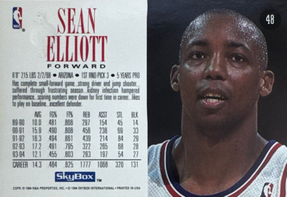 1994 Skybox Sean Elliott Basketball Card #48