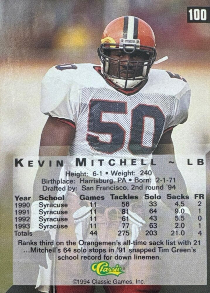 1994 Classic Kevin Mitchell Football Card #100