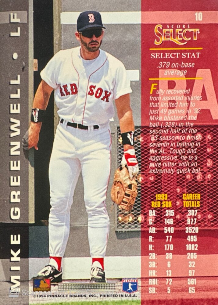 1994 Score Select Mike Greenwell Baseball Card #10