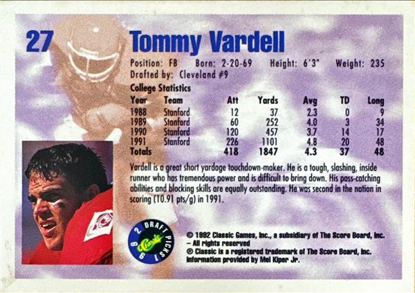 1992 Classic Draft Picks Tommy Vardell Football Card #27