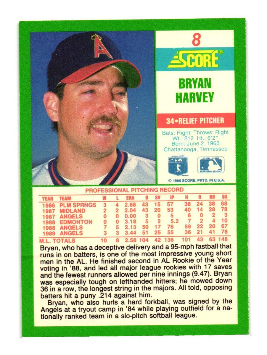 1990 Score Bryan Harvey Baseball Card #8