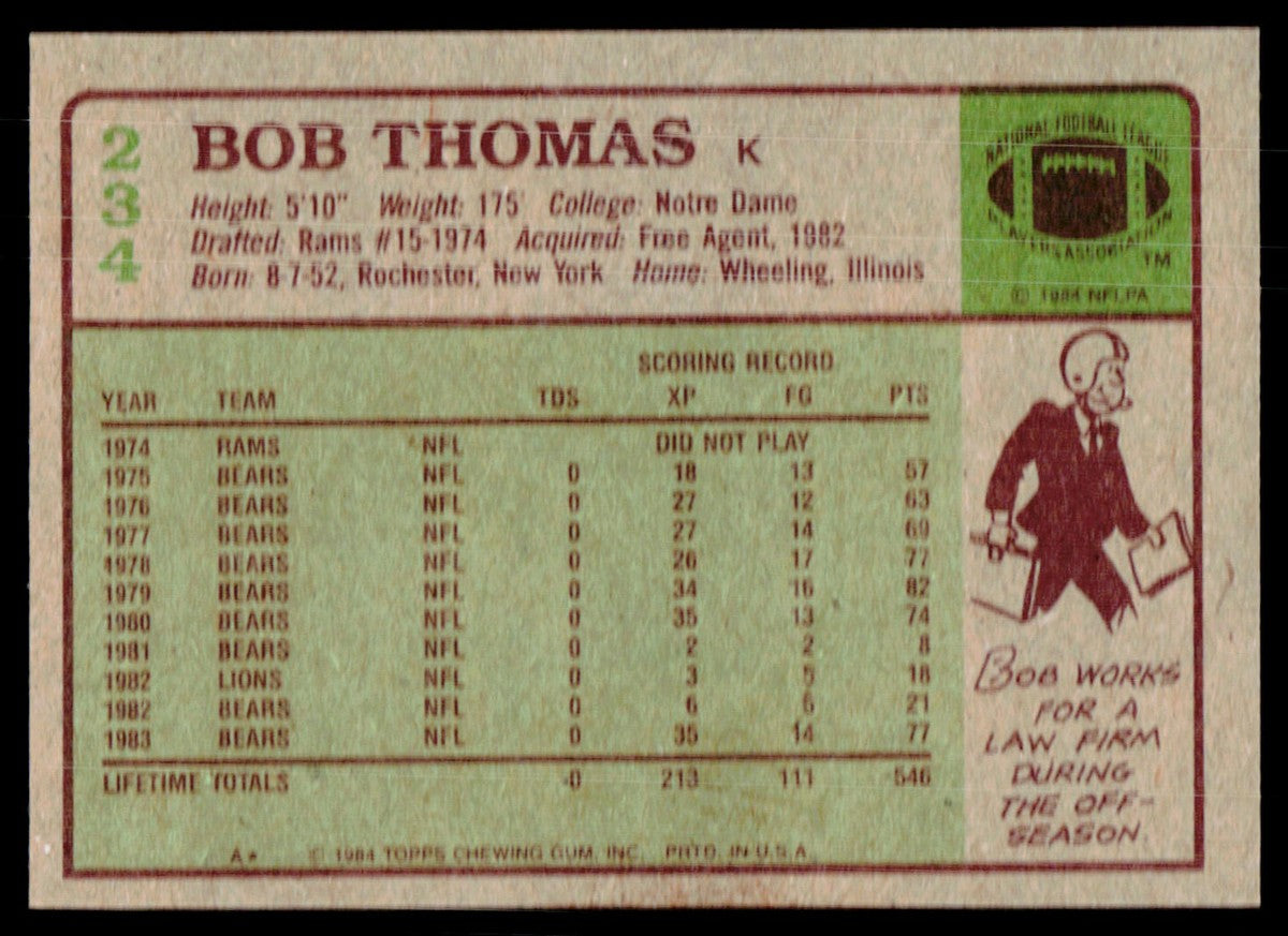 1984 Topps Bob Thomas Football Card #234