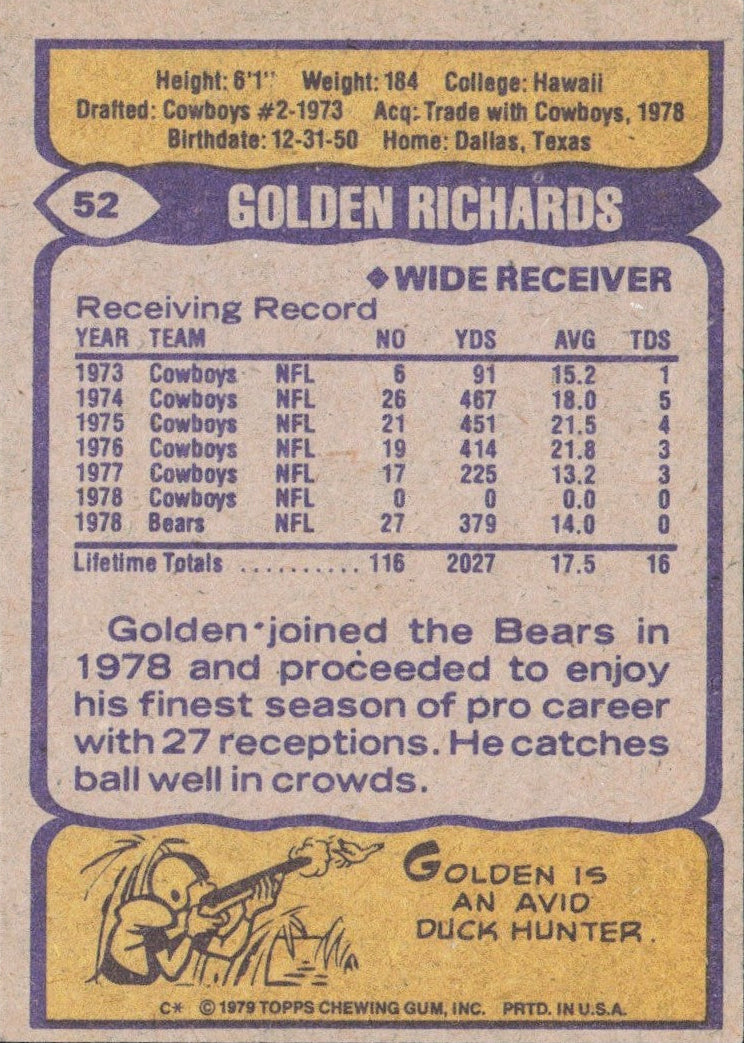 1979 Topps Golden Richards Football Card #52