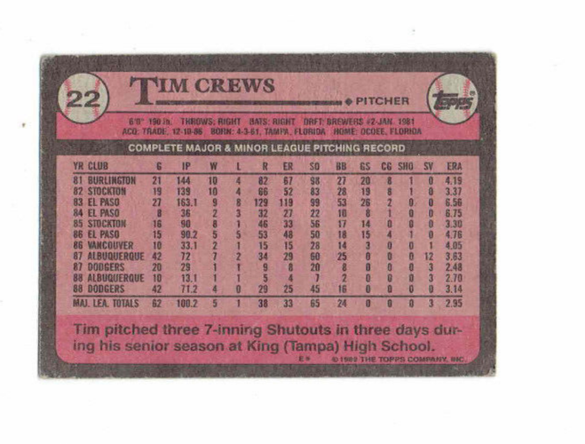 1989 Topps Tim Crews Baseball Card #22