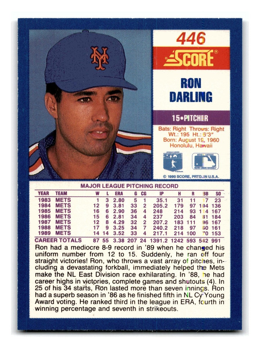 1990 Score Ron Darling Baseball Card #446