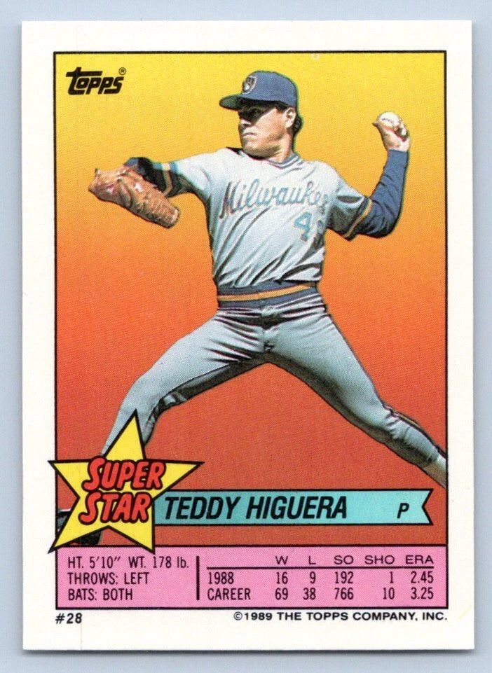 1989 Topps Super Star Sticker Teddy Higuera Baseball Card #28