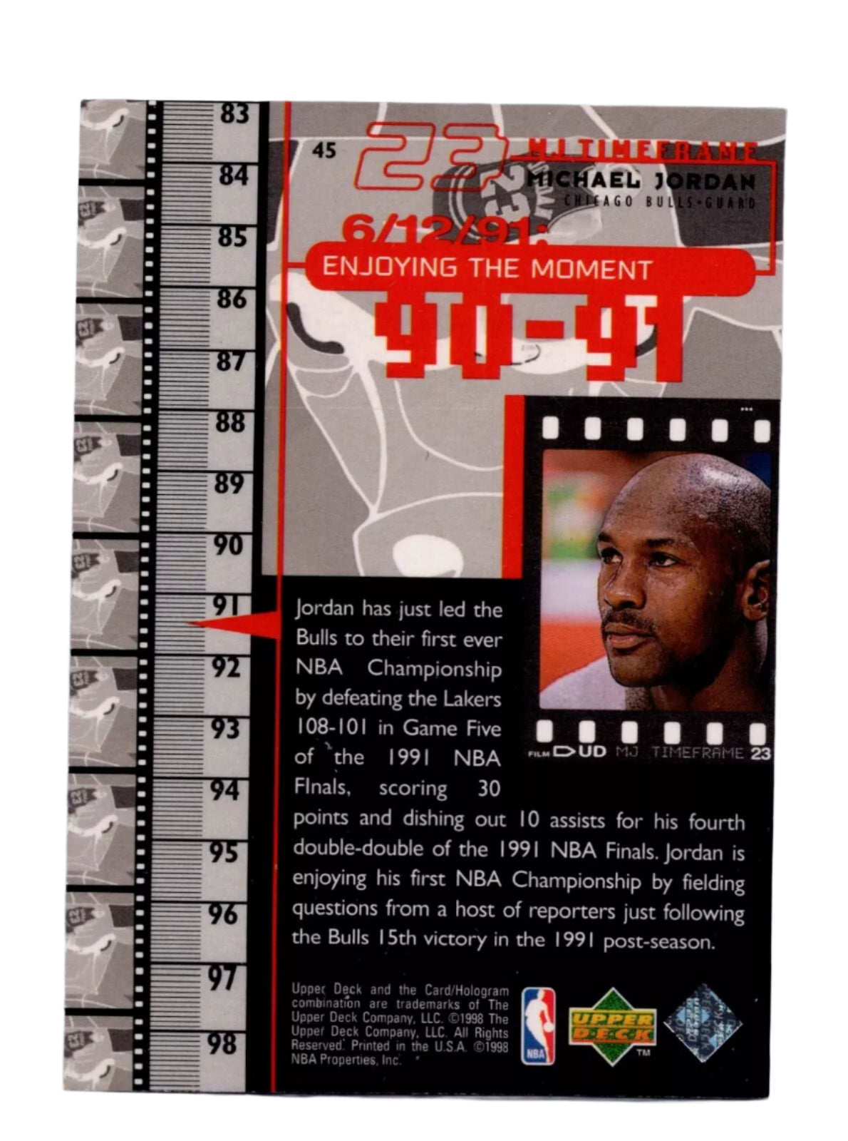 1998 Upper Deck 1990-1991 Enjoying the Moment Michael Jordan Basketball Card #45