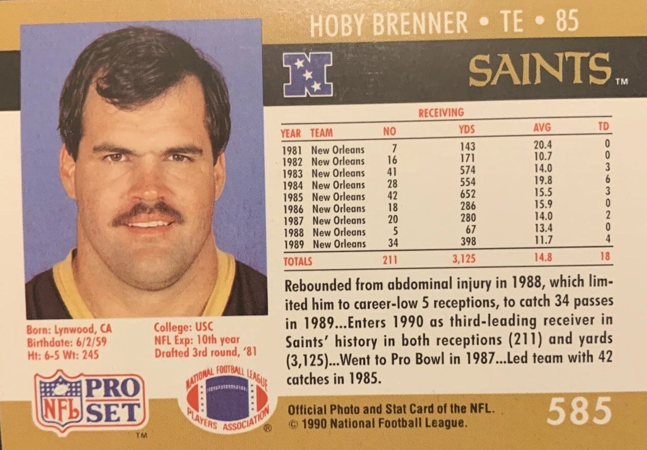 1990 NFL Pro Set Hoby Brenner Football Card #585