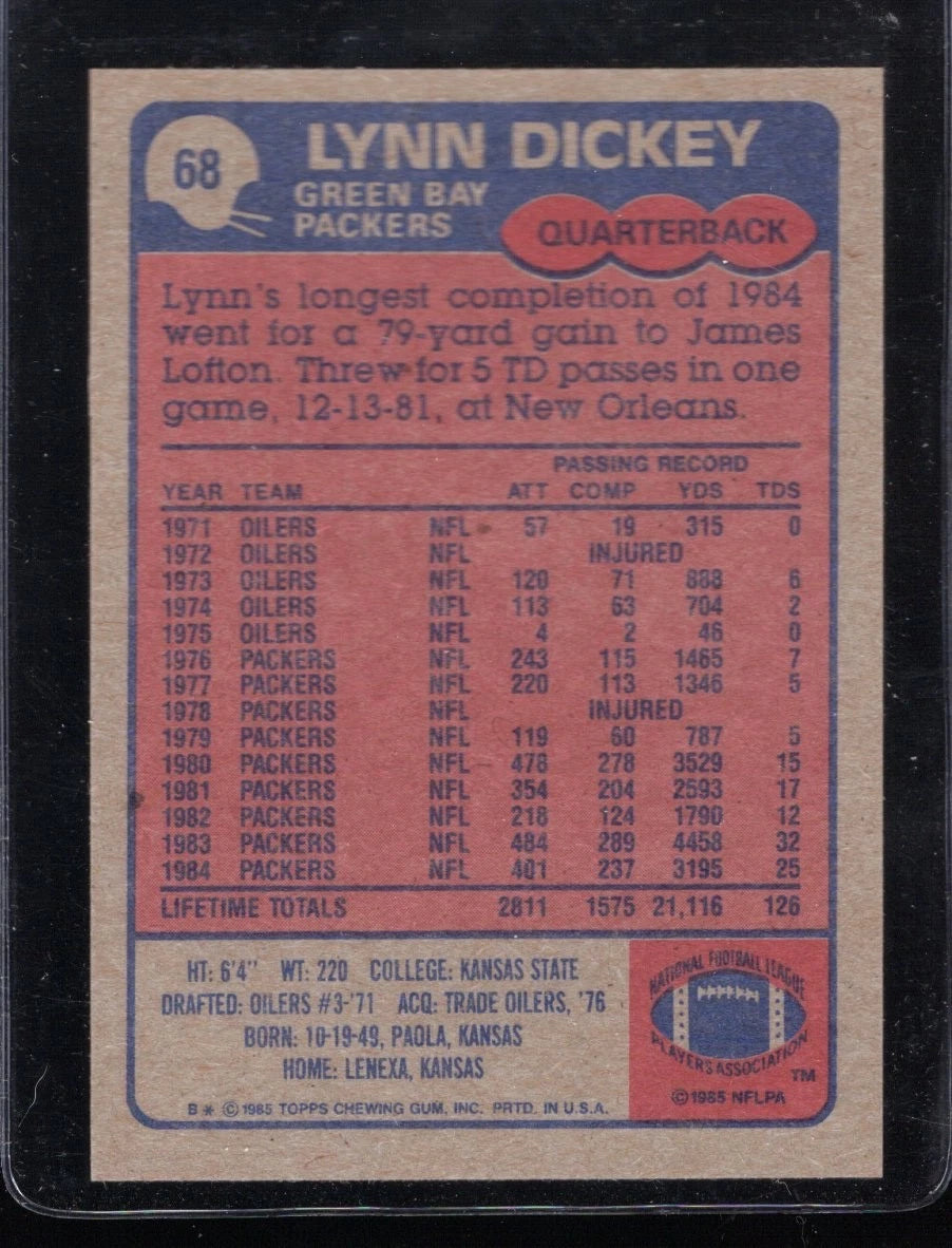 1985 Topps Lynn Dickey Football Card #68