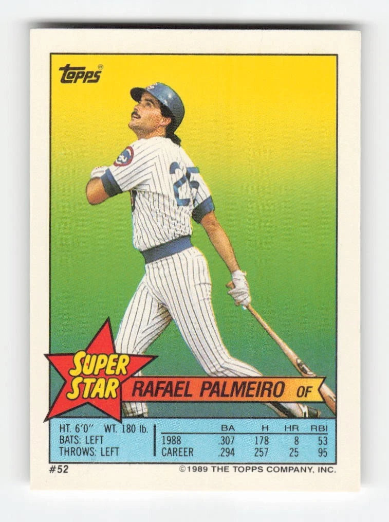 1989 Topps Super Star Sticker Rafael Palmeiro Baseball Card #52