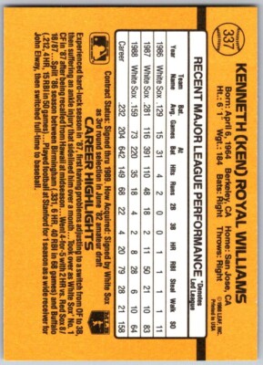 1989 Donruss Kenneth (Ken) Royal Williams Baseball Card #337