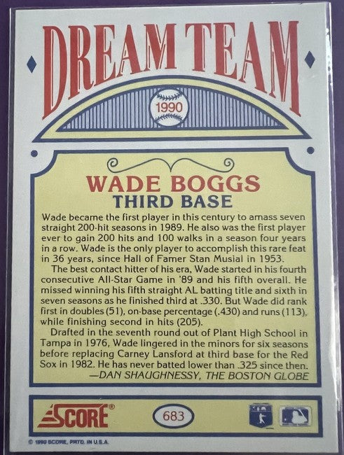 1990 Score Dream Team Wade Boggs Baseball Card #683
