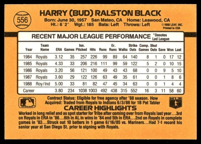 1989 Donruss Harry (Bud) Ralston Black Baseball Card #556