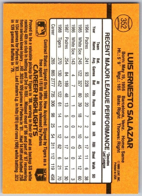 1989 Donruss Luis Ernesto Salazar Baseball Card #352