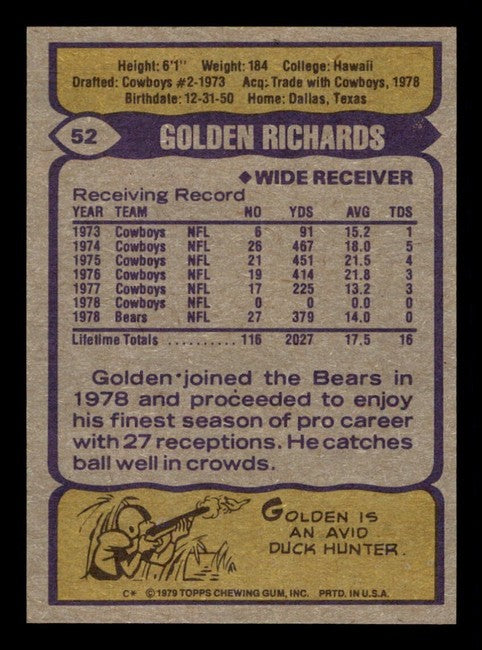 1979 Topps Golden Richards Football Card #52