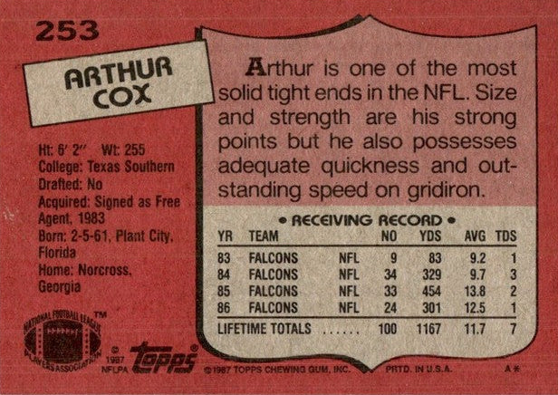 1987 Topps Arthur Cox Football Card #253