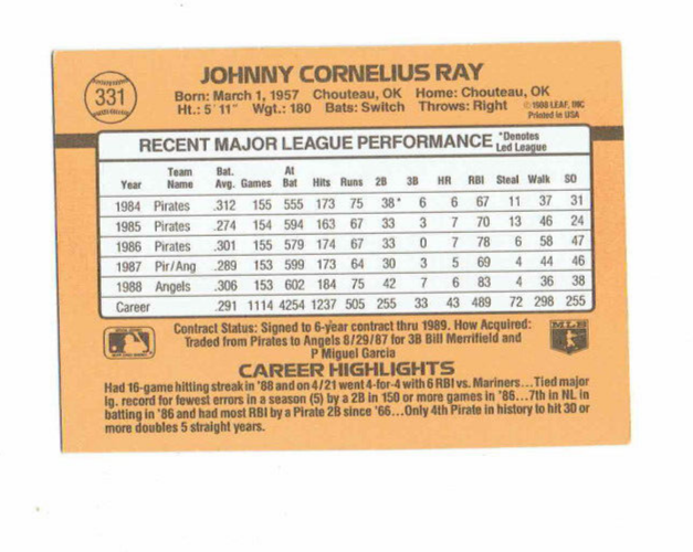 1989 Donruss Johnny Cornelius Ray Baseball Card #331